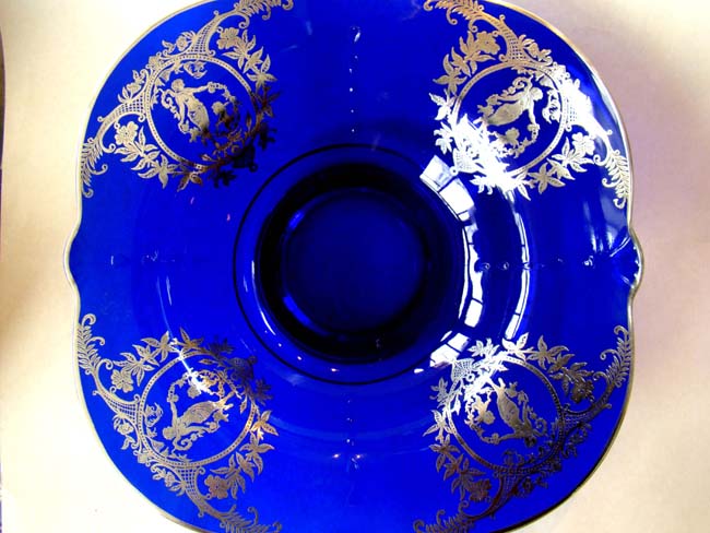 A stunningly beautiful vintage cobalt blue glass bowl with fabulous silver overlay — image 2